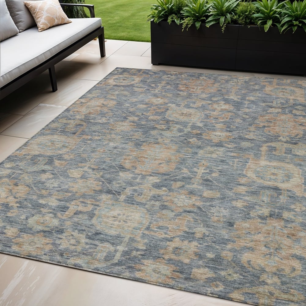 HomeRoots Damask Traditional Rectangle Outdoor Rug