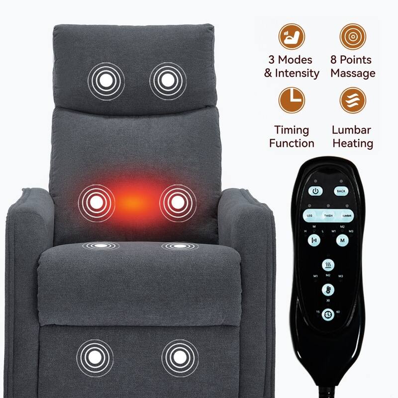 Heat Massage Manual Recliner Chair with Rocker and Swivel in Fabric for Living Room