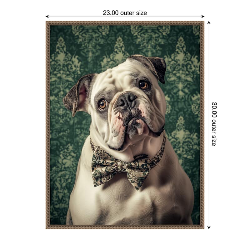 The Gentleman Bulldog by Mowzu Framed Canvas Wall Art - 23 x 30 in