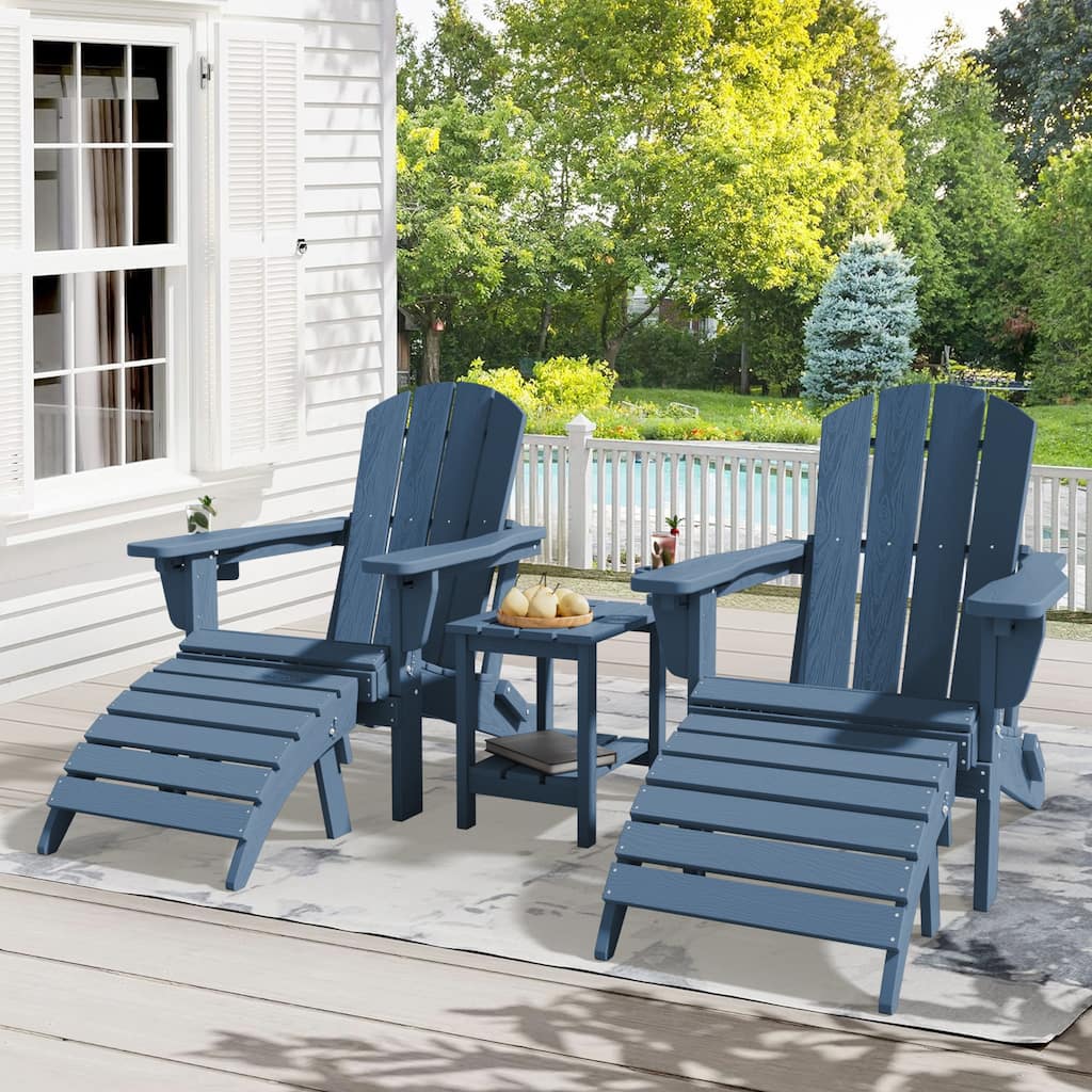 5-Piece Adjustable Plastic Patio Adirondack Chairs With Side Table Set