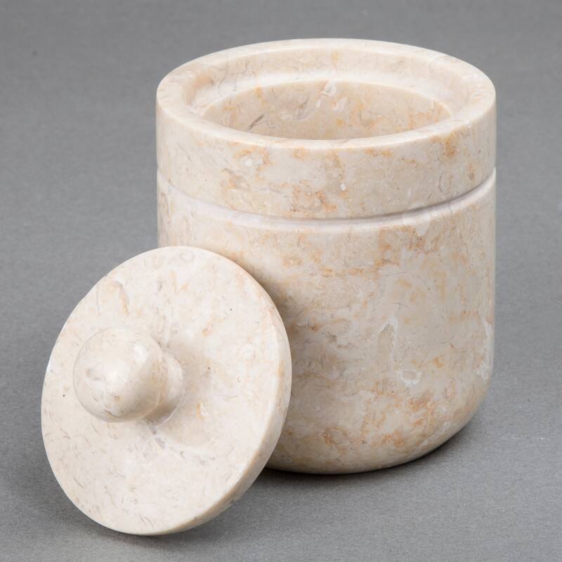 Creative Home Notch Collection Champagne Marble Cotton Ball Swab Holder, Bathroom Storage Jar - Beige