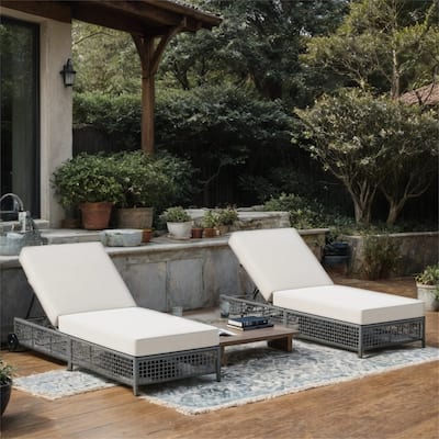 Rattan Lounge Chair w/ 5 Position Backrest,Cushion, Wheels (Set of 2)