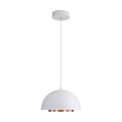 Solsken 7" LED Pendant in Sand White with Aged Copper