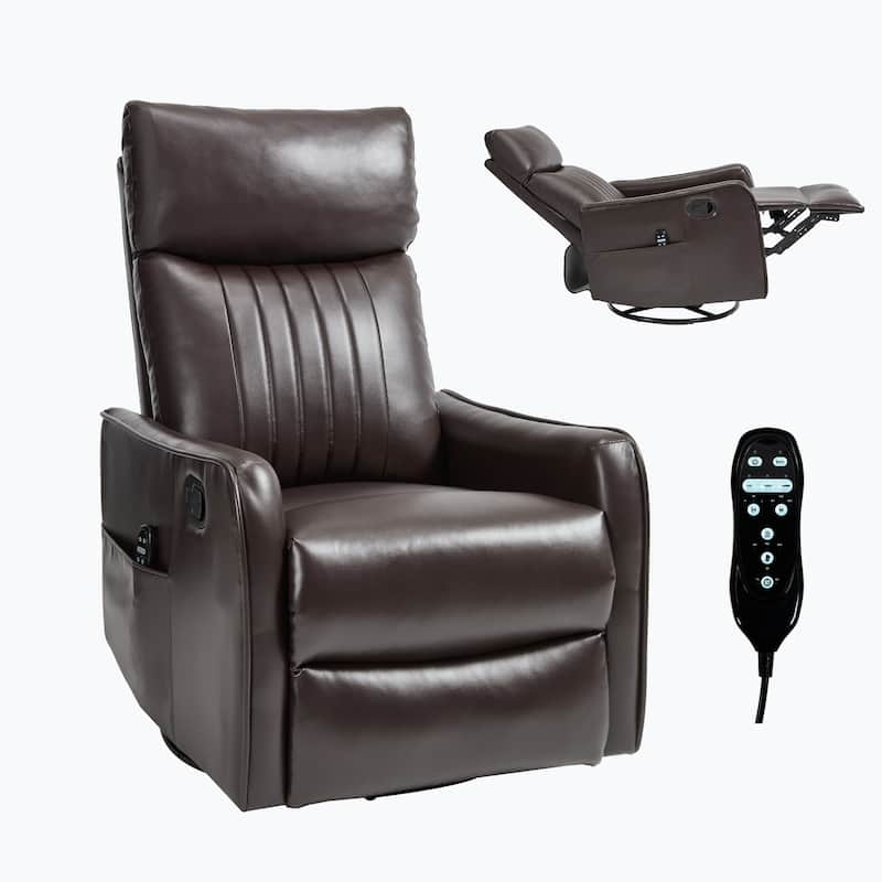Leather Heat Massage Manual Recliner Chair with Rocker and Swivel in Fabric for Living Room