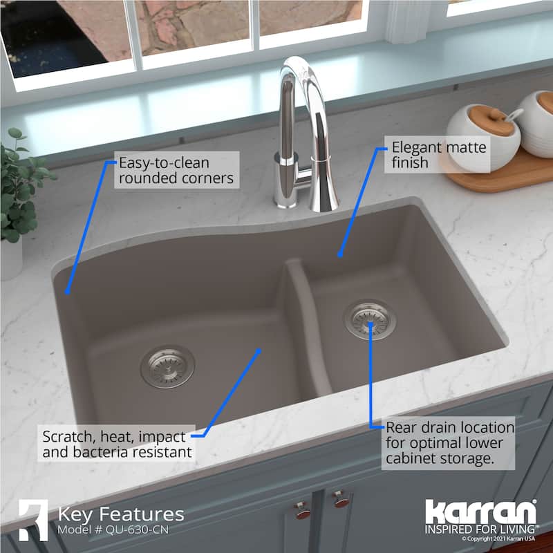 Karran Undermount Quartz Double-bowl Kitchen Sink
