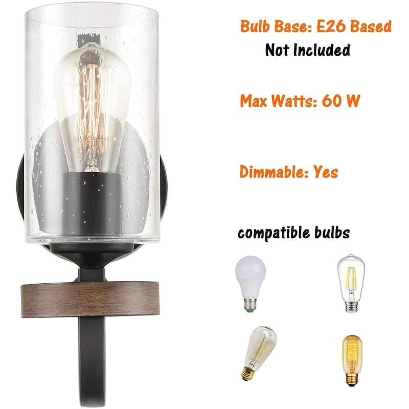 Industrial farmhouse wall sconces glass wood wall lights