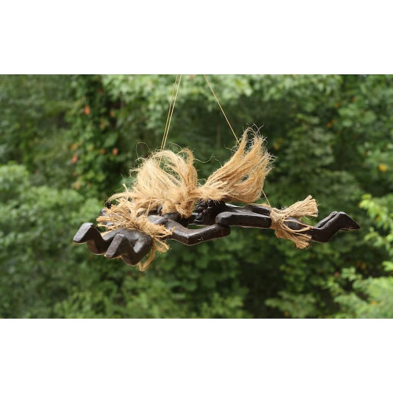 Handmade Wooden Primitive Tandem Skydiving Tribal Statue Parachuting Sculpture African Tiki Bar Gift Home Decor Figurine