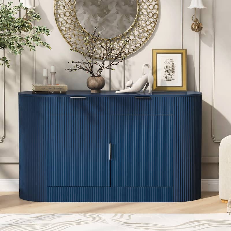 Modern Storage Cabinet, Stripe MDF Sideboard with Aluminum Handles
