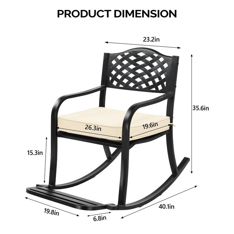 Metal Rocking Chair with Cushion and Footrest for Patio - 23.2" x 40.1" x 35.6"
