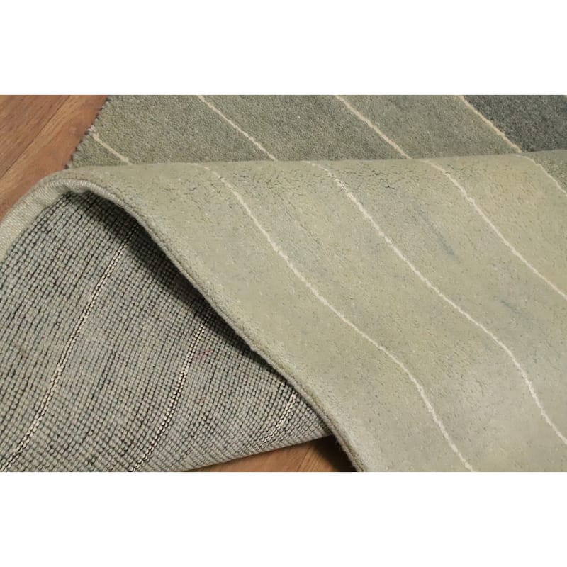 Hand Knotted Oriental 100% Wool Carpet Modern Stripe Green Gabbeh Area Rug - 5' 10'' X 3' 10''