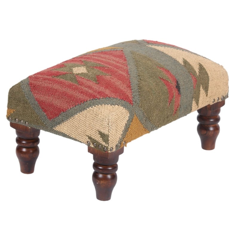 Handmade Indo Upholstered Footstool