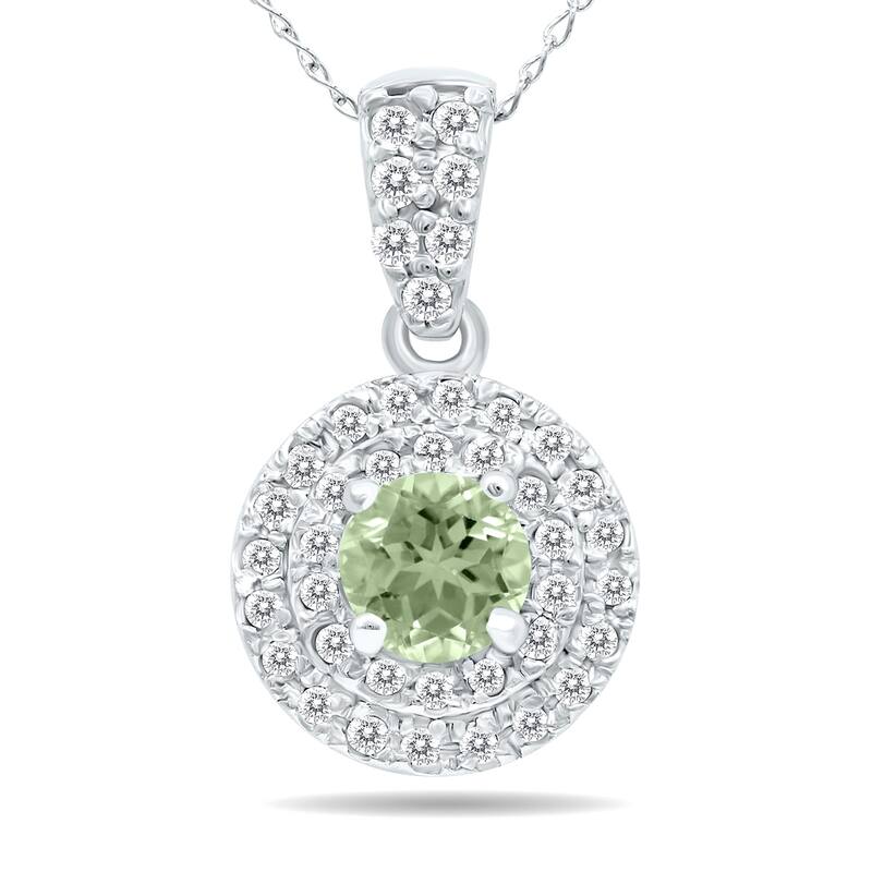 Marquee 3/4 Carat TW Double Halo Green Amethyst And Diamond Pendant in 10K White Gold