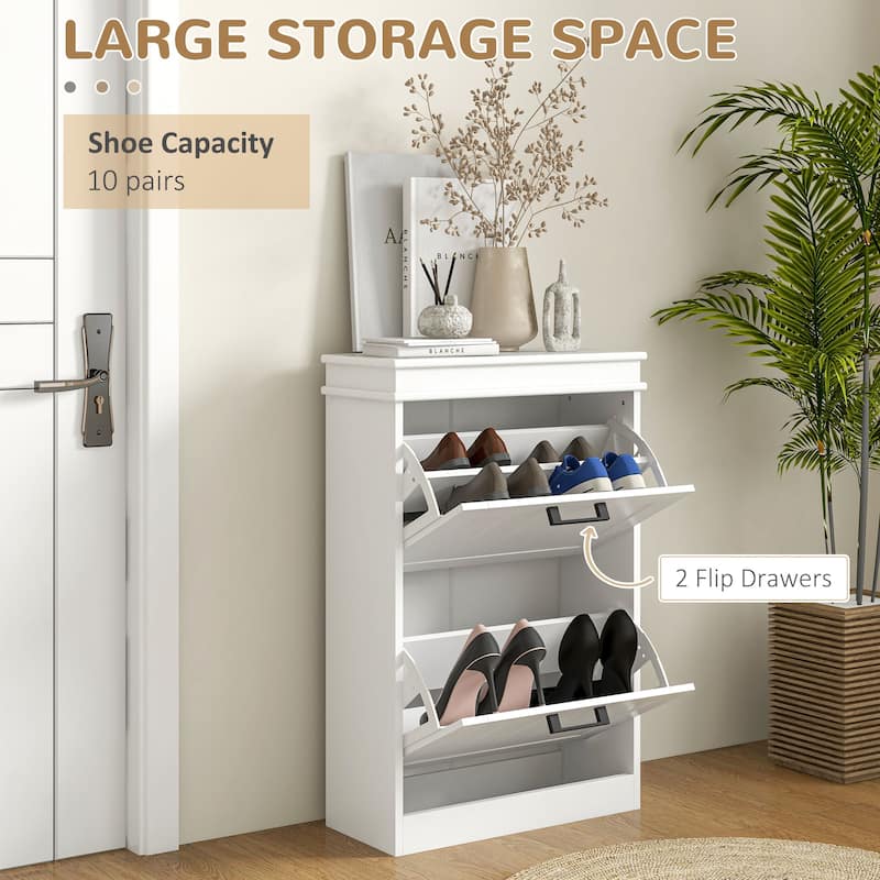 HOMCOM Shoe Cabinet for Entryway, Narrow Shoe Rack Storage Organizer with 2 Flip Drawers and Adjustable Shelves