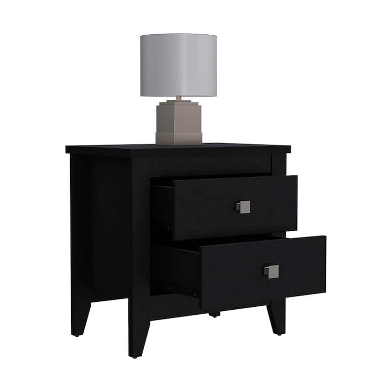 Two Shelves Nightstand with Four Legs, Black Wengue Finish