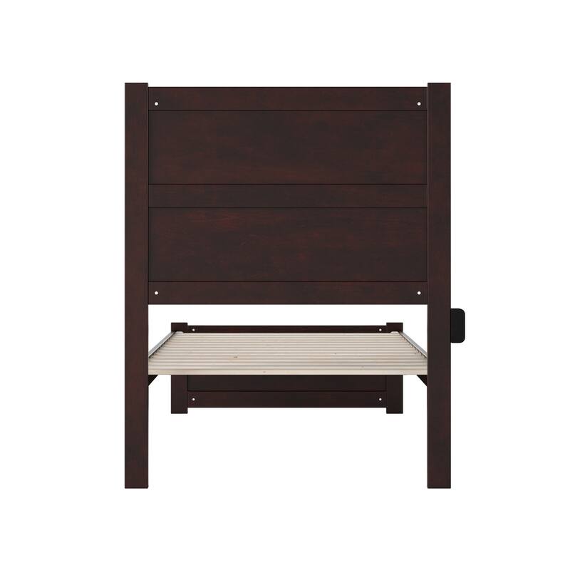 Twin XL Bed with Footboard - Espresso Finish, USB Charger, Modern Design, No Box Spring Needed