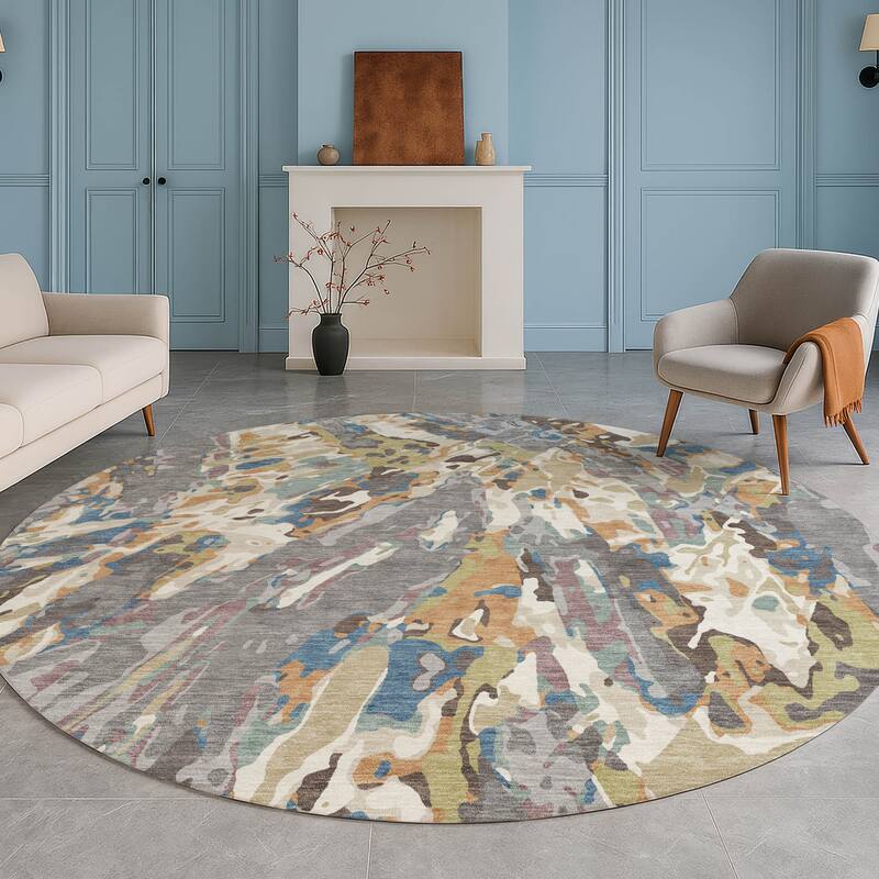 Machine Washable Indoor/ Outdoor Brushstrokes Chantille Rug