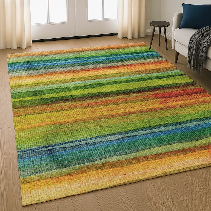 Premium Washable Super Soft Modern Stripe Mayfield Rug - Green - 8' x 10'