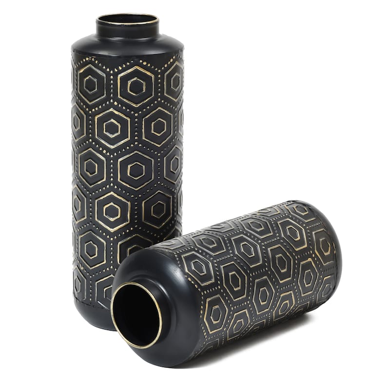 Black and Gold Metal Bottle Vases (Set of 2)