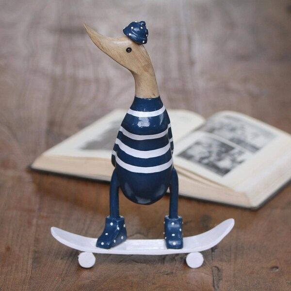 NOVICA Handmade Skateboard Duck Wood And Bamboo Root Sculpture