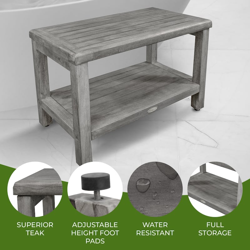 CoastalVogue Eleganto Antique Gray 24" Teak Wood Shower Bench