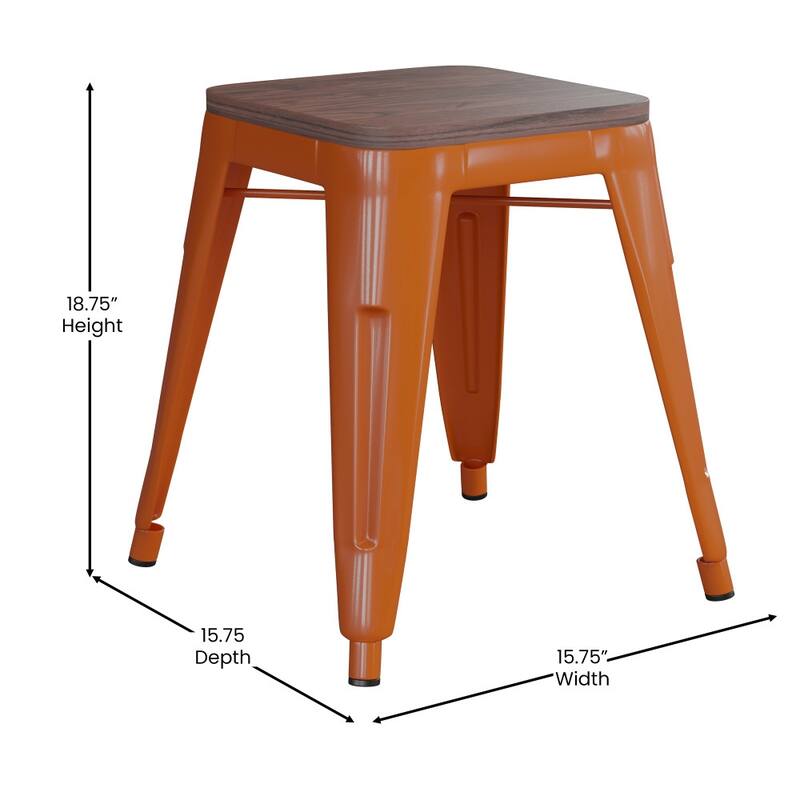 Set of 4 18" Table Height Indoor Stackable Metal Stool with Wood Seat