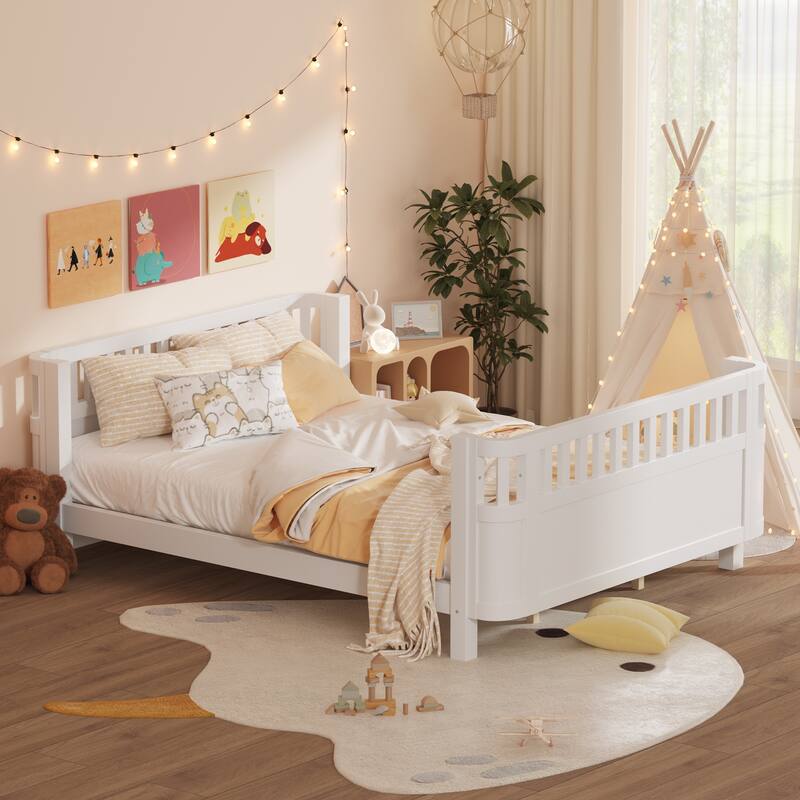 Roomfitters Queen Platform Bed, Low Profile Slatted Daybed with Wooden Frame and Removable Guardrails for Bedrooms