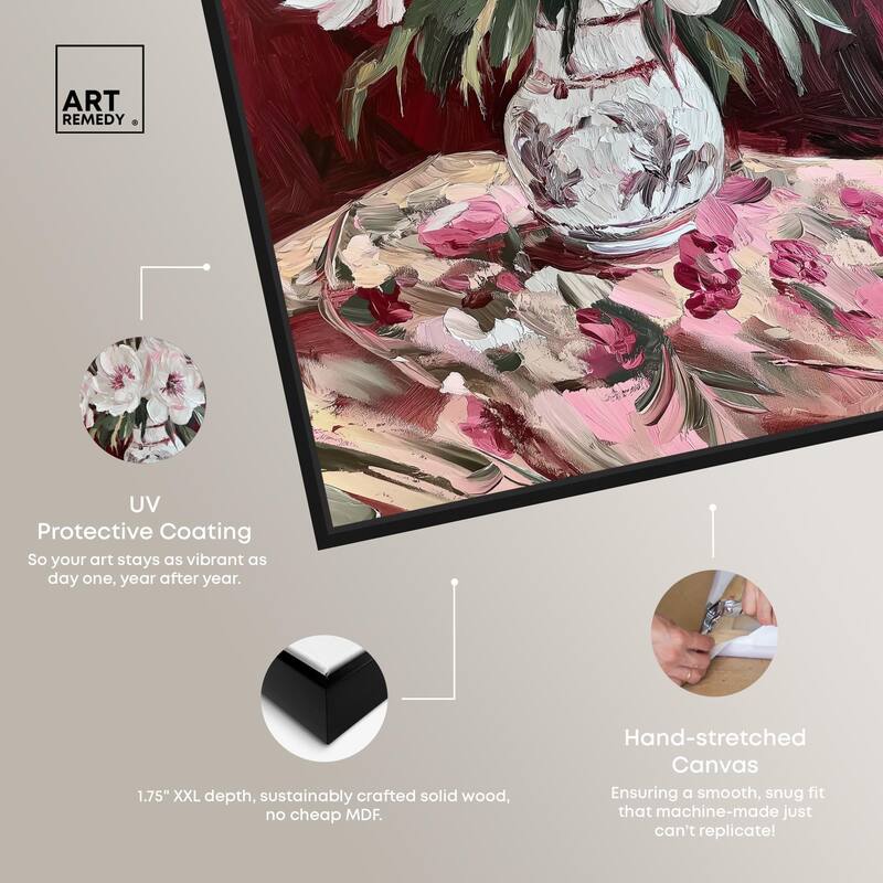 Peonies on Ruby Tide Canvas by Art Remedy