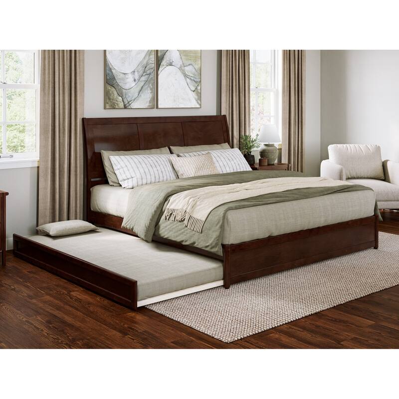 Andorra Platform Bed with Panel Footboard and Twin XL Trundle - Walnut - King