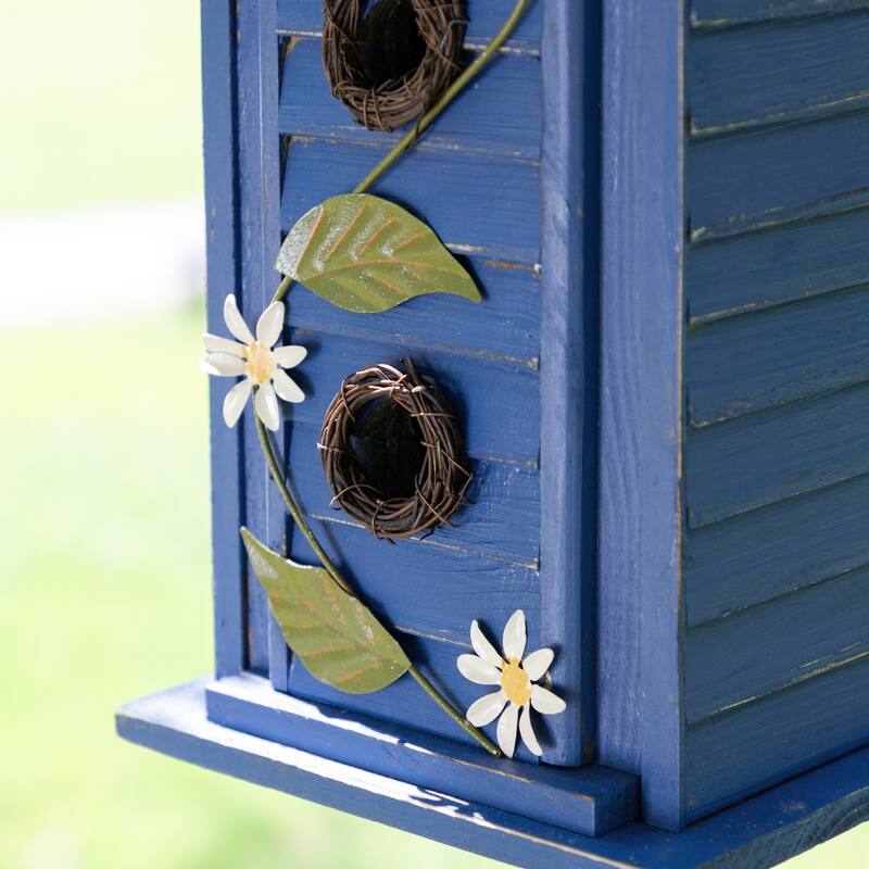 Glitzhome 24.25"H Oversized Washed Blue or White 3-Tiered Solid Wood Villa Decorative Outdoor Garden Birdhouse