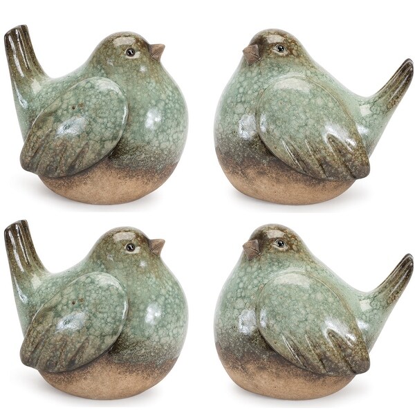 Ceramic Bird Figurines with Unglazed Accents (Set of 4) - 6 x 4.75