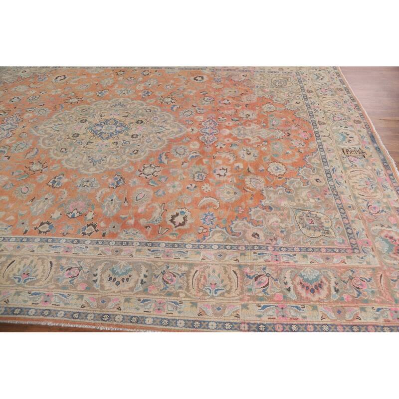 Hand Knotted Oriental 100% Wool Carpet Traditional Floral Oranges & Rust Mashad Area Rug - 11' 2'' X 8' 1''