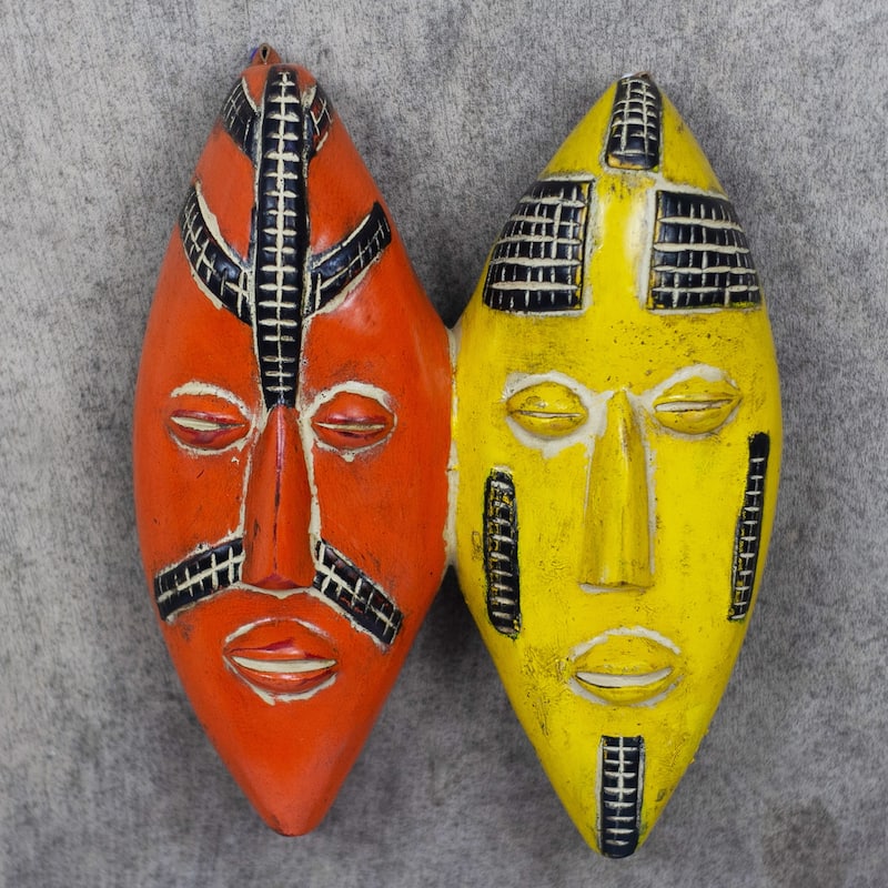 Novica Handmade Colorful Couple African Wood Mask