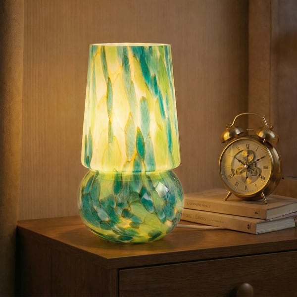 9.8 inch Art Glass Table Lamp with Dimmable Rotary Switch, E12 Base, UL Listed - Ideal for Bedroom, Living Room - Emerald Teal
