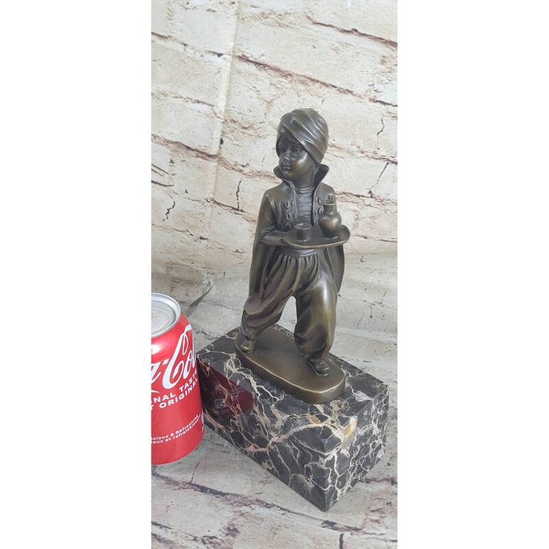 Vintage Sign Arab Boy Server Bronze Sculpture Book-End Bookend Statue Figurine