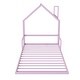 preview thumbnail 6 of 7, Pink Twin Size Metal Floor Bed with House-shaped Headboard and Fence for Boys and Girls