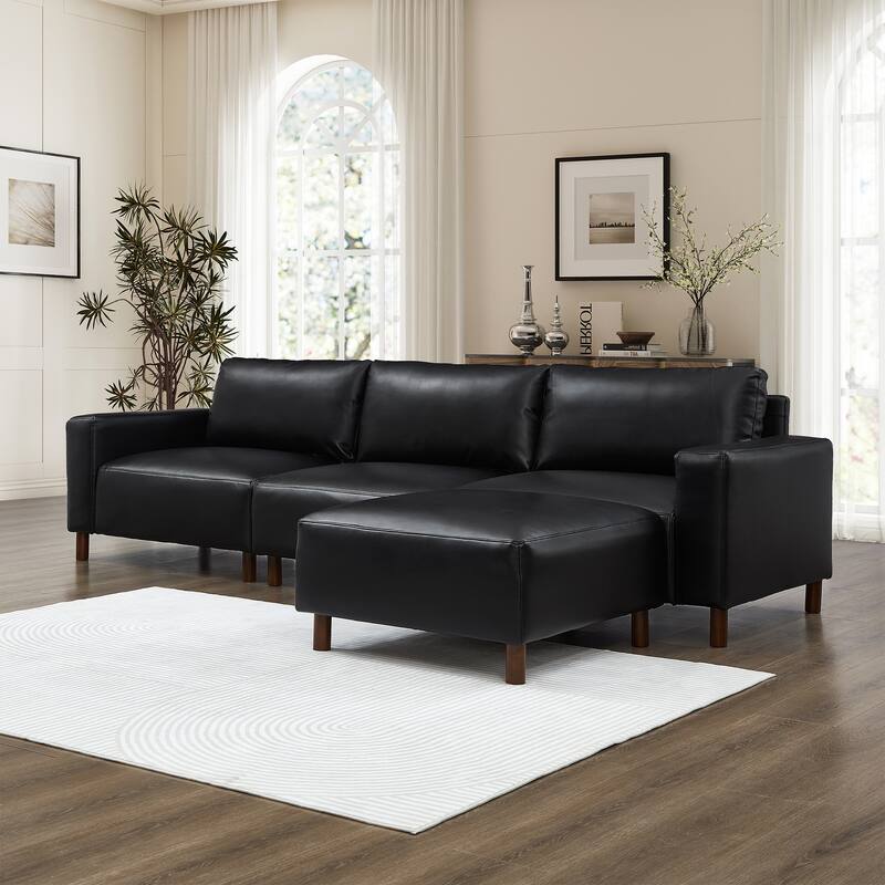 Roomfitters Modern Sectional Sofa, Comfortable L-Shaped Upholstered Couch with Solid Wooden Legs for Living Room