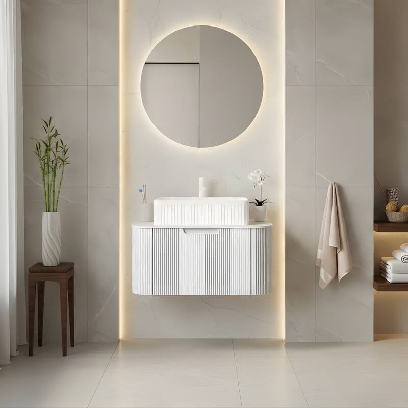 Wall Mounted Bathroom Vanity with White Rectangular Ceramic Basin