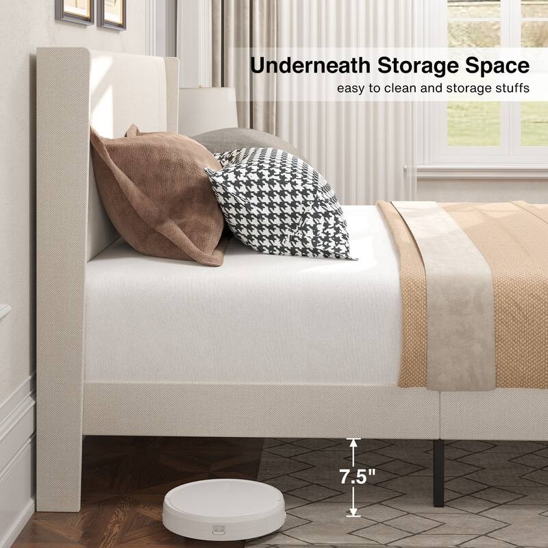 Twin/Full/Queen/King Bed Frame with Wingback Headboard, Upholstered Platform Bed