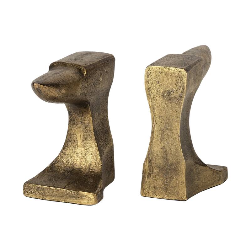HomeRoots Set of Two 6" Gold Metal Decorative Bookends - 6.2992" H x 3.5433" W x 11.811" D
