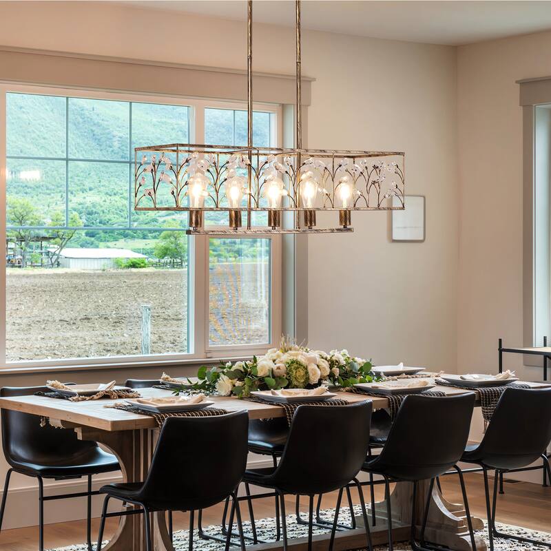 Starsky Farmhouse 5-light Crystal Rectangle Linear Chandelier for Dining Room with UL Certified