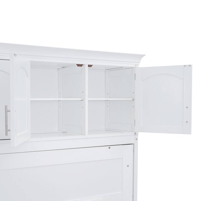 Space-Saving Queen Murphy Wall Bed with Top Cabinets, Easy Fold Mechanism, No Box Spring Needed, Ideal for Multi-Use Rooms