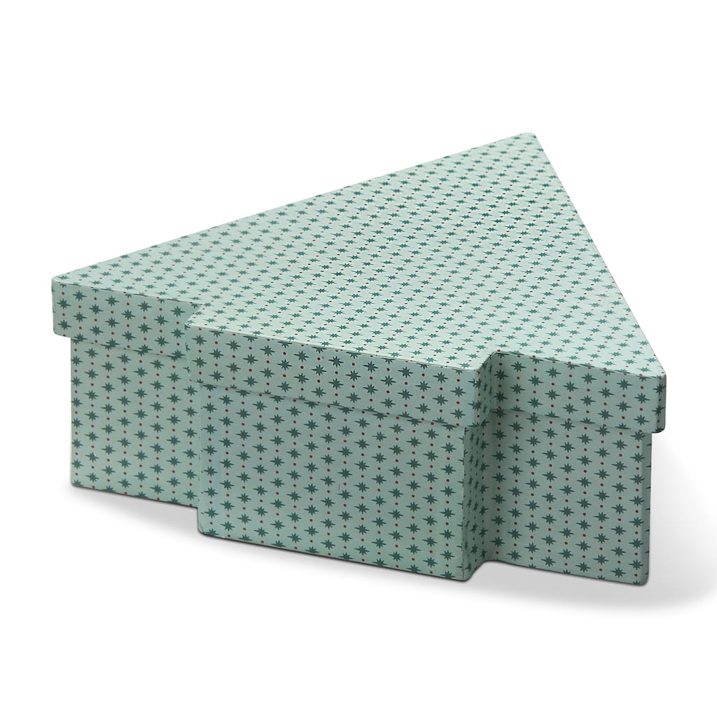 Christmas Tree Decorative Paper Box - Green Multi Gift Box, 3.5" H x 9.5" L x 10" W, Perfect for Holiday Gifts