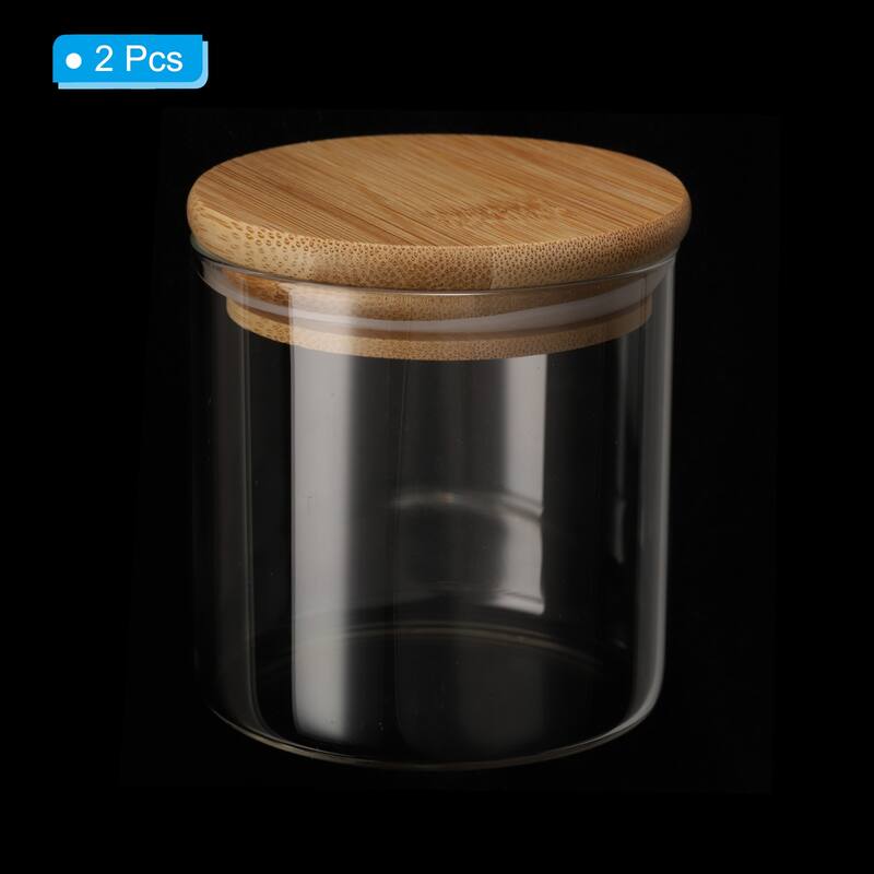 2Pcs 10oz Glass Jar with Airtight Bamboo Lid Glass Kitchen Container (7.8x7.8cm) - Transparent