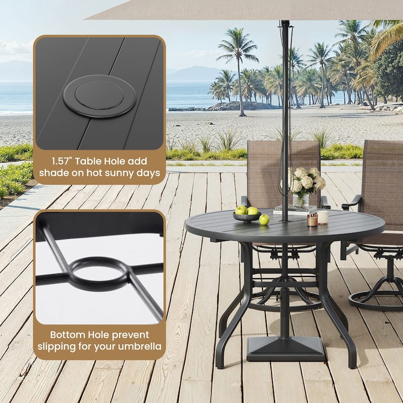 Round Outdoor Dining Table, 41" Round Patio Table Wood-Like Grain with 1.57" Umbrella Hole, Metal Outdoor Dining Tables