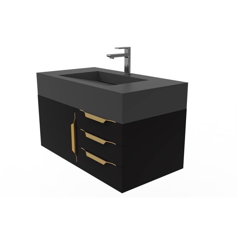 Nile 36" Wall Mounted Bathroom Vanity Set w/ Black Top