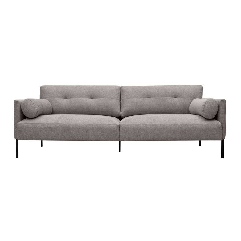 Qub 84 Inch Sofa, Button Tufted, 2 Soft Throw Pillows, Gray Upholstery - Gray
