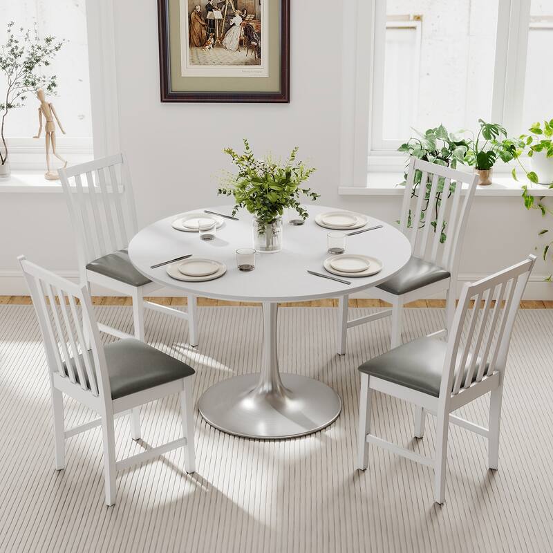 Set of 2 Upholstered Dining Chairs with PVC Leather Seats and Rubber Wood Legs Kitchen Chairs - 16" x 20" x 36"