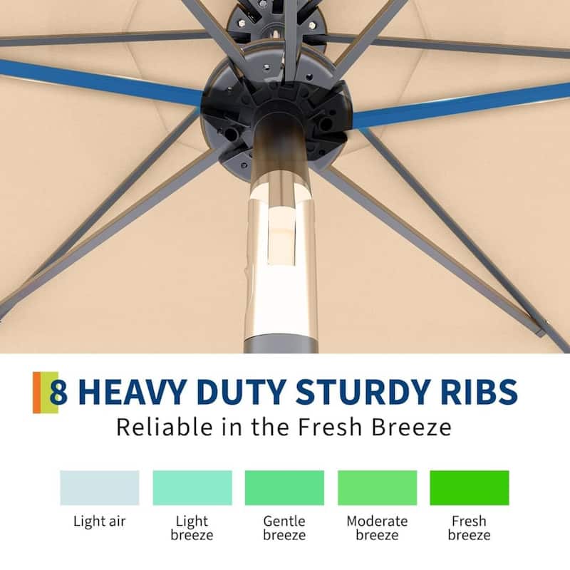 9 Ft Patio Umbrella with Solar Lights for Pool, Deck, Backyard