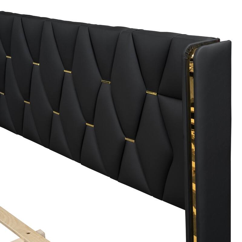 PU Upholstered Platform Bed with Metal Strips