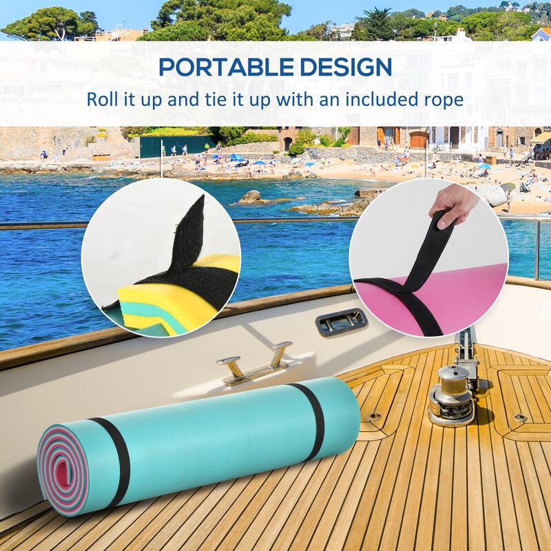 Soozier 12.5' x 5' Lily Pad Floating Mat with Cup Holder Table , 3-Layer Portable Water Mat Float Dock